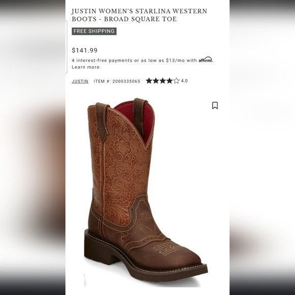 Justin Boots Two-Tone Embossed Tan Shaft with Dark Brown Foot Heeled Boots - Picture 5 of 5